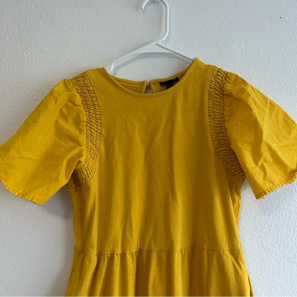 Bright Yellow Puff Sleeves With Pockets Midi Dress - Picture 3 of 5